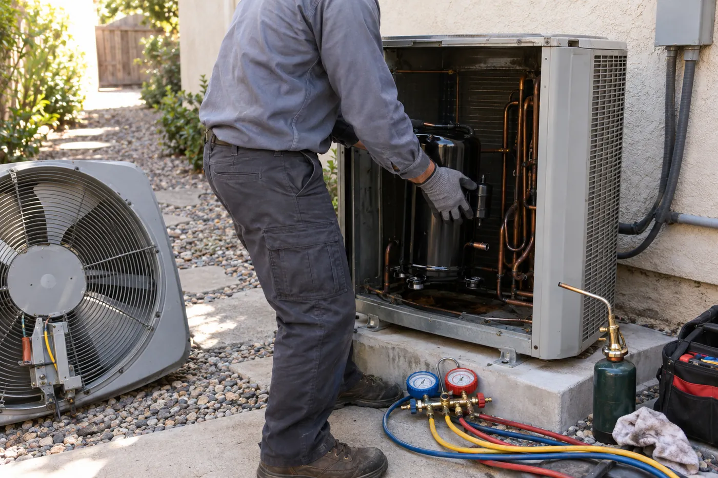 Replacing the compressor in an outdoor AC condenser unit