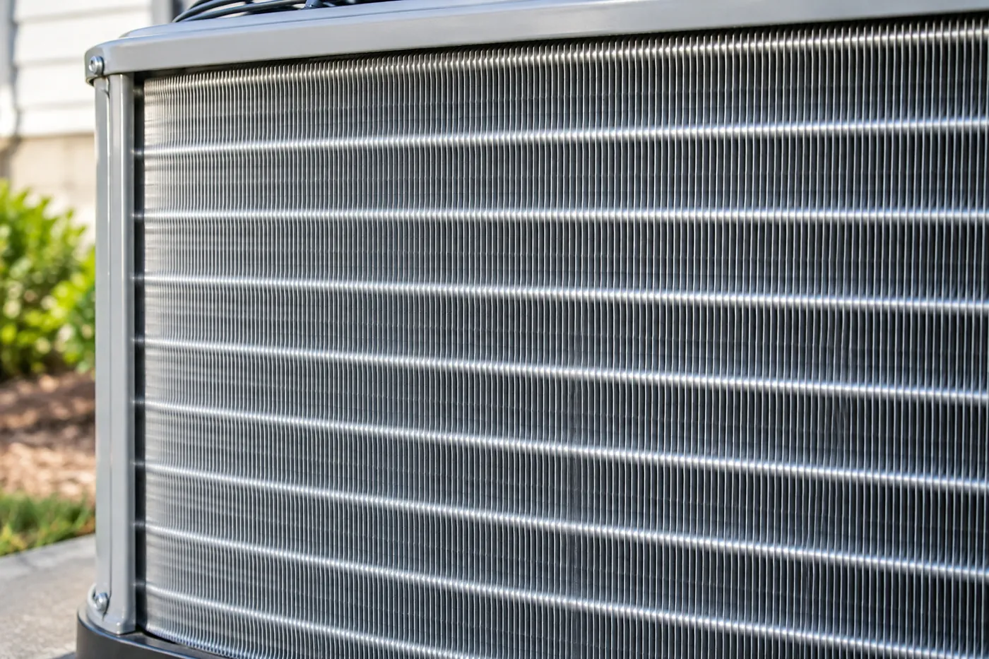 After: an outdoor condenser coil, clogged vs. cleaned