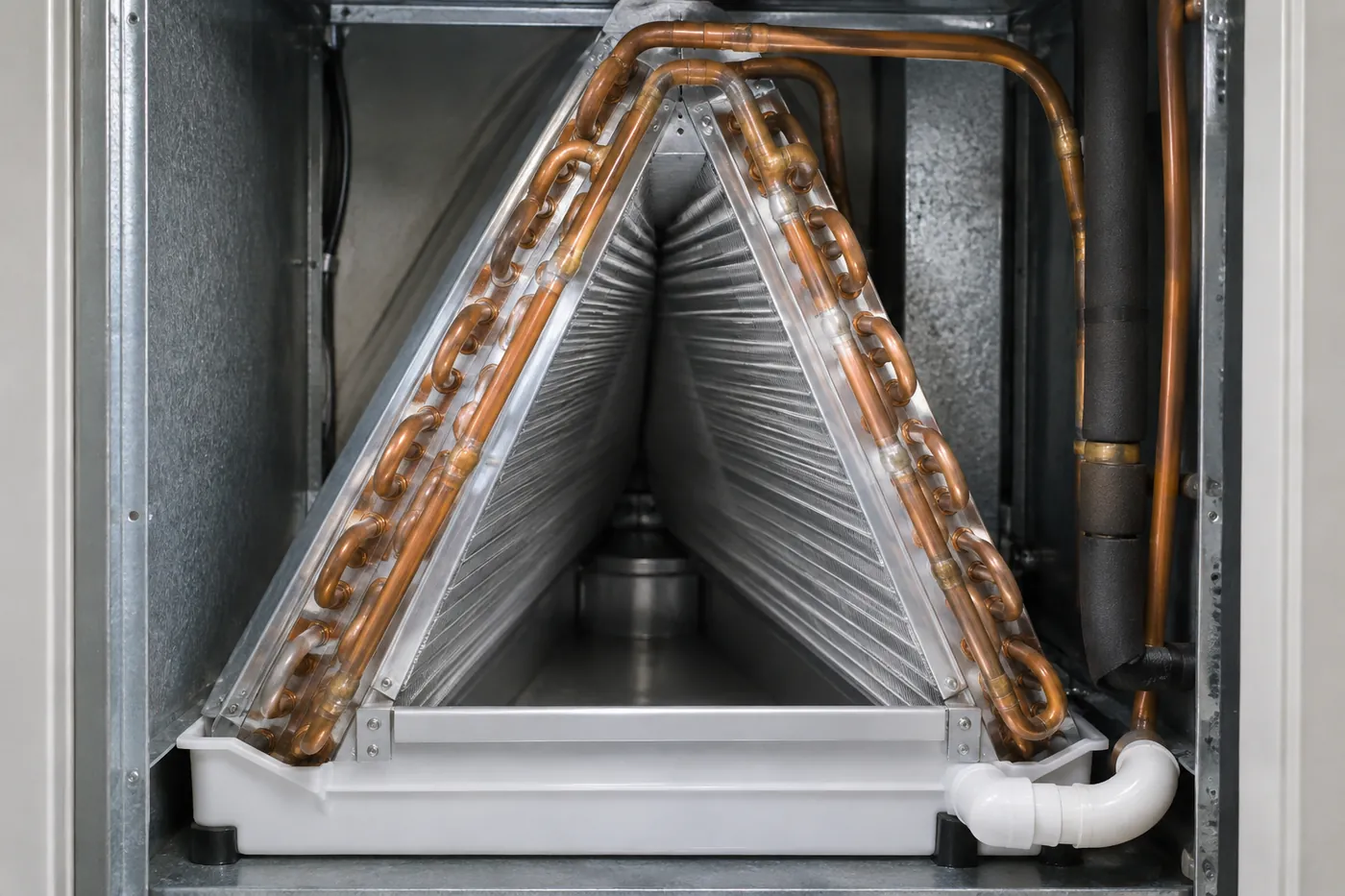 After: an indoor evaporator coil, dirty vs. cleaned