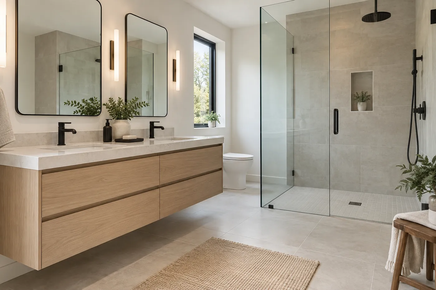 After: a dated bathroom vs. the remodeled bathroom