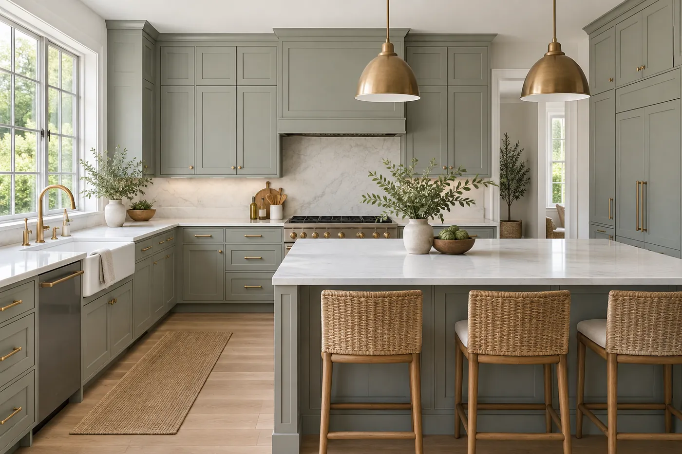 After: dated cabinets vs. freshly painted cabinets