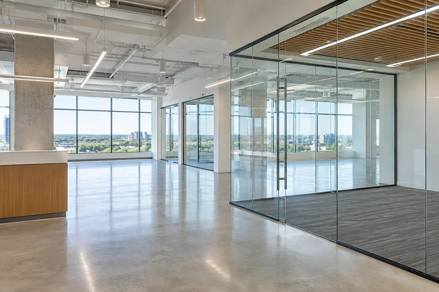 A finished modern commercial interior after a build-out