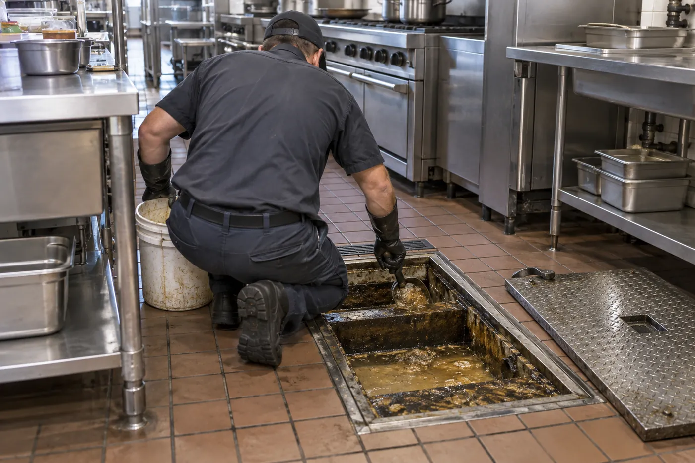 Servicing a restaurant grease trap