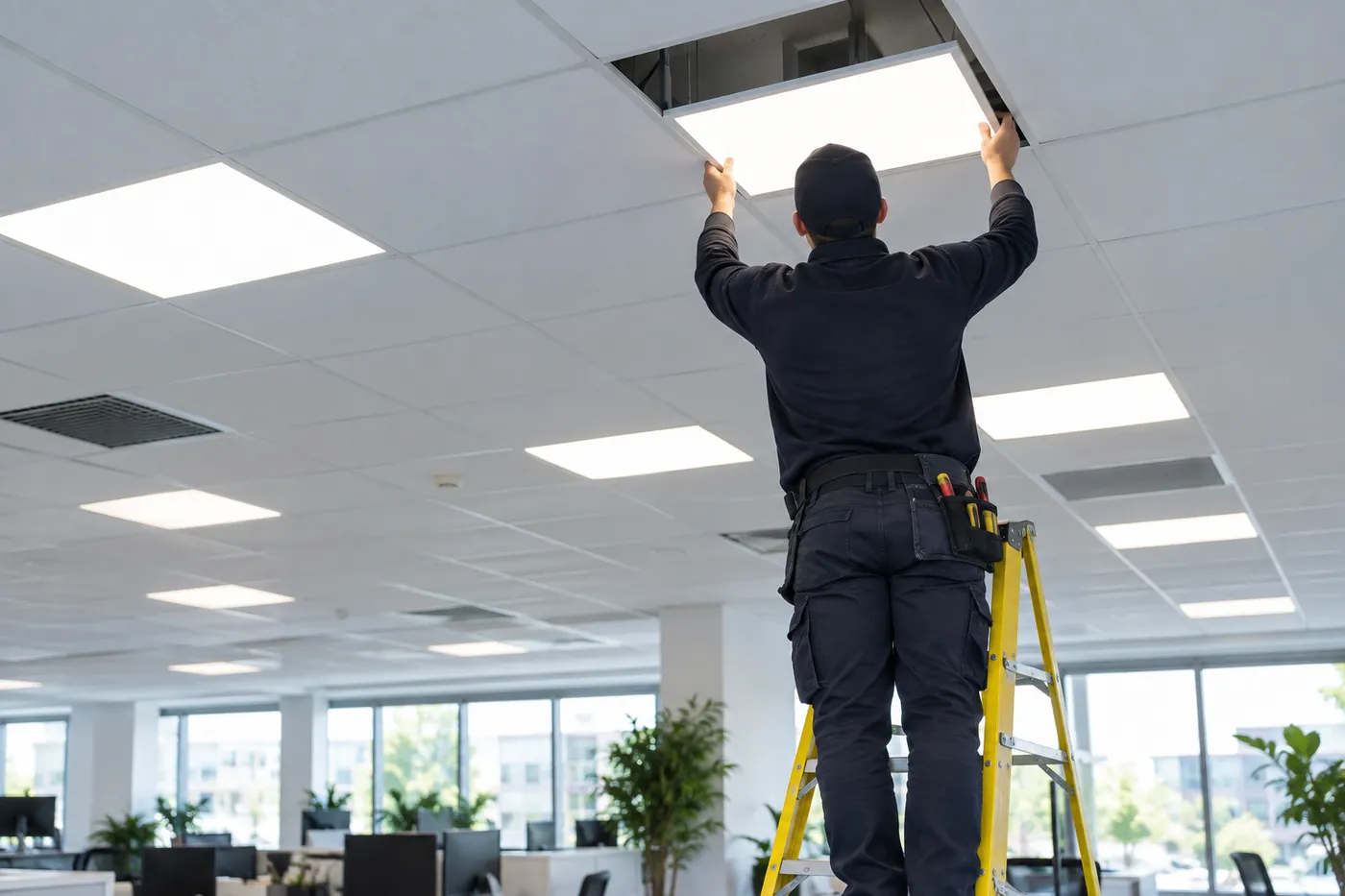 Installing LED panel lights in a commercial ceiling