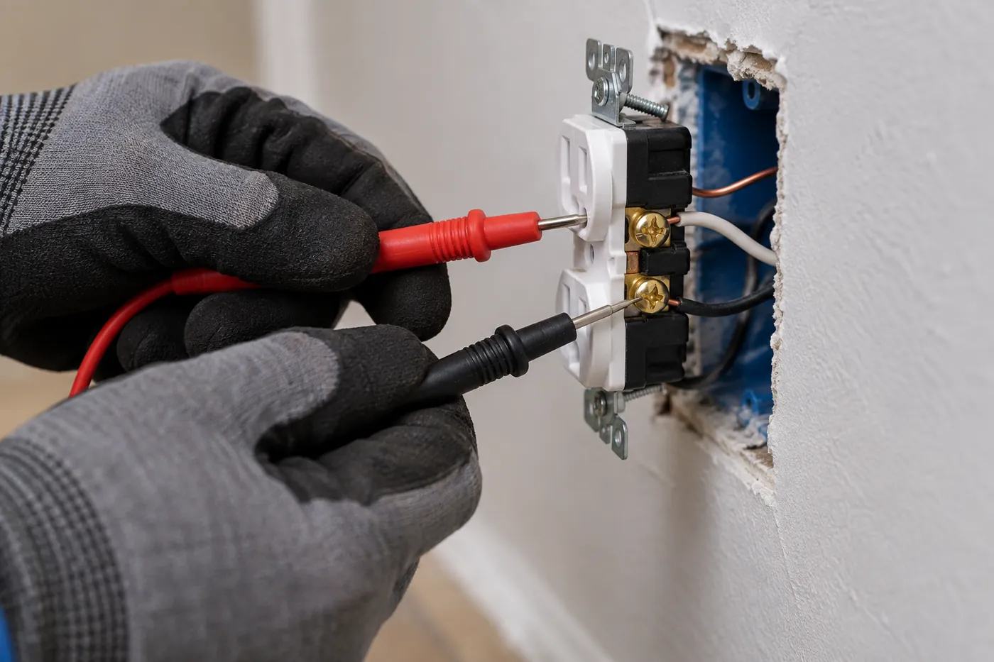 An electrician testing a circuit with a multimeter