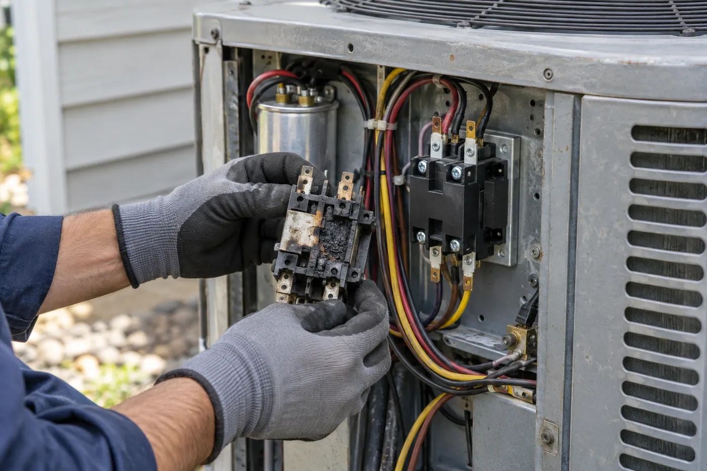 Replacing a burnt-out contactor in an outdoor AC unit
