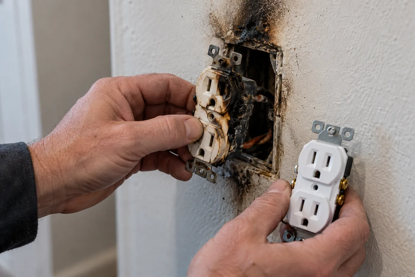 Removing a scorched, burnt wall outlet