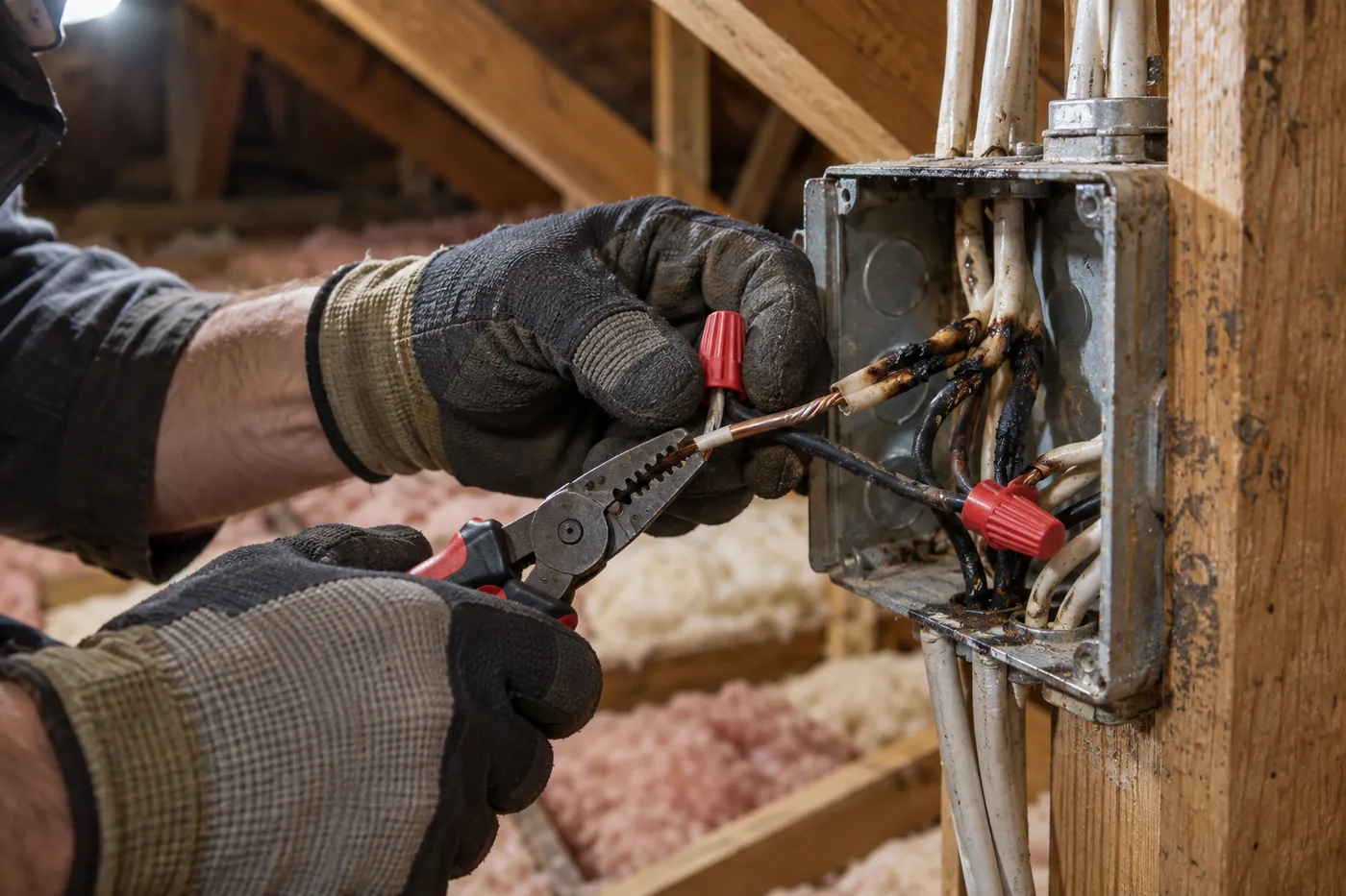 Repairing scorched wiring in a junction box
