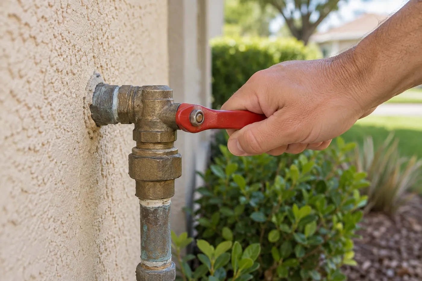 Turning off a home's main water shutoff valve
