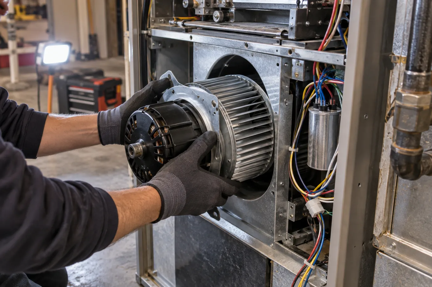 Installing a new blower motor and wheel assembly in a furnace