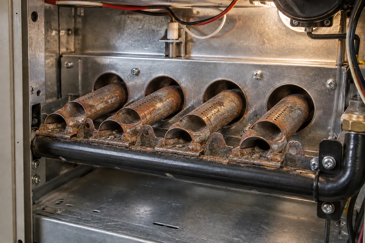Before: furnace burners, dirty vs. cleaned