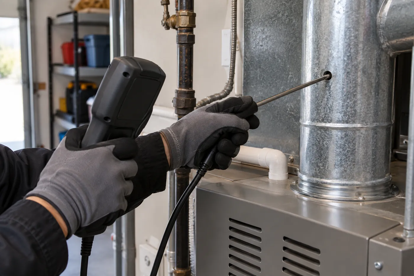 Testing furnace combustion with an analyzer probe in the flue