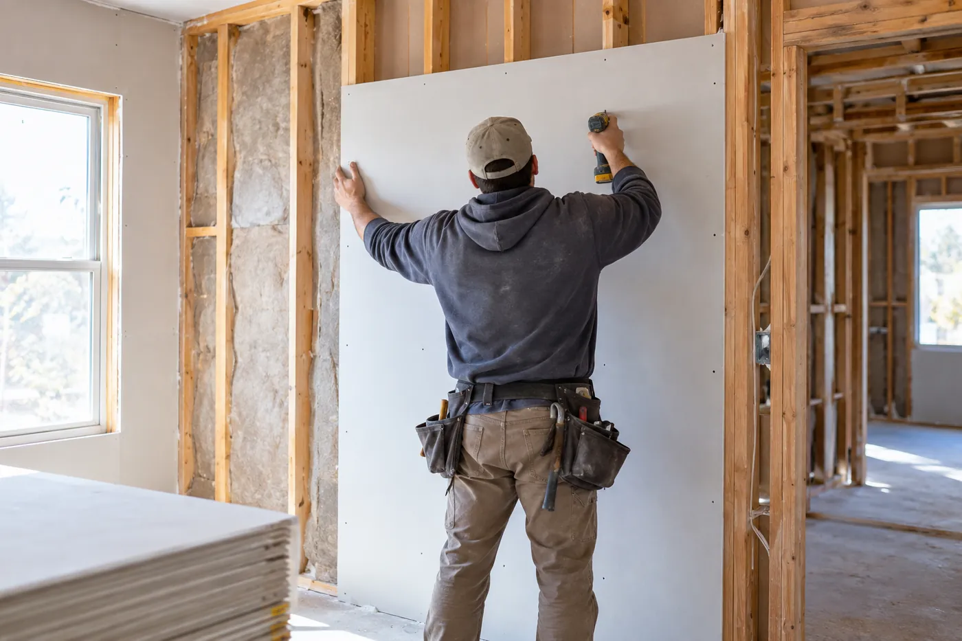 Hanging new drywall during a remodel