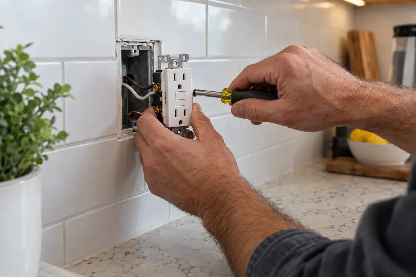 Installing a GFCI outlet in a kitchen backsplash