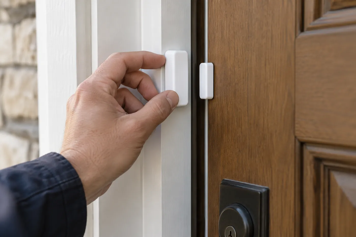 Installing a wireless door contact sensor on a door frame
