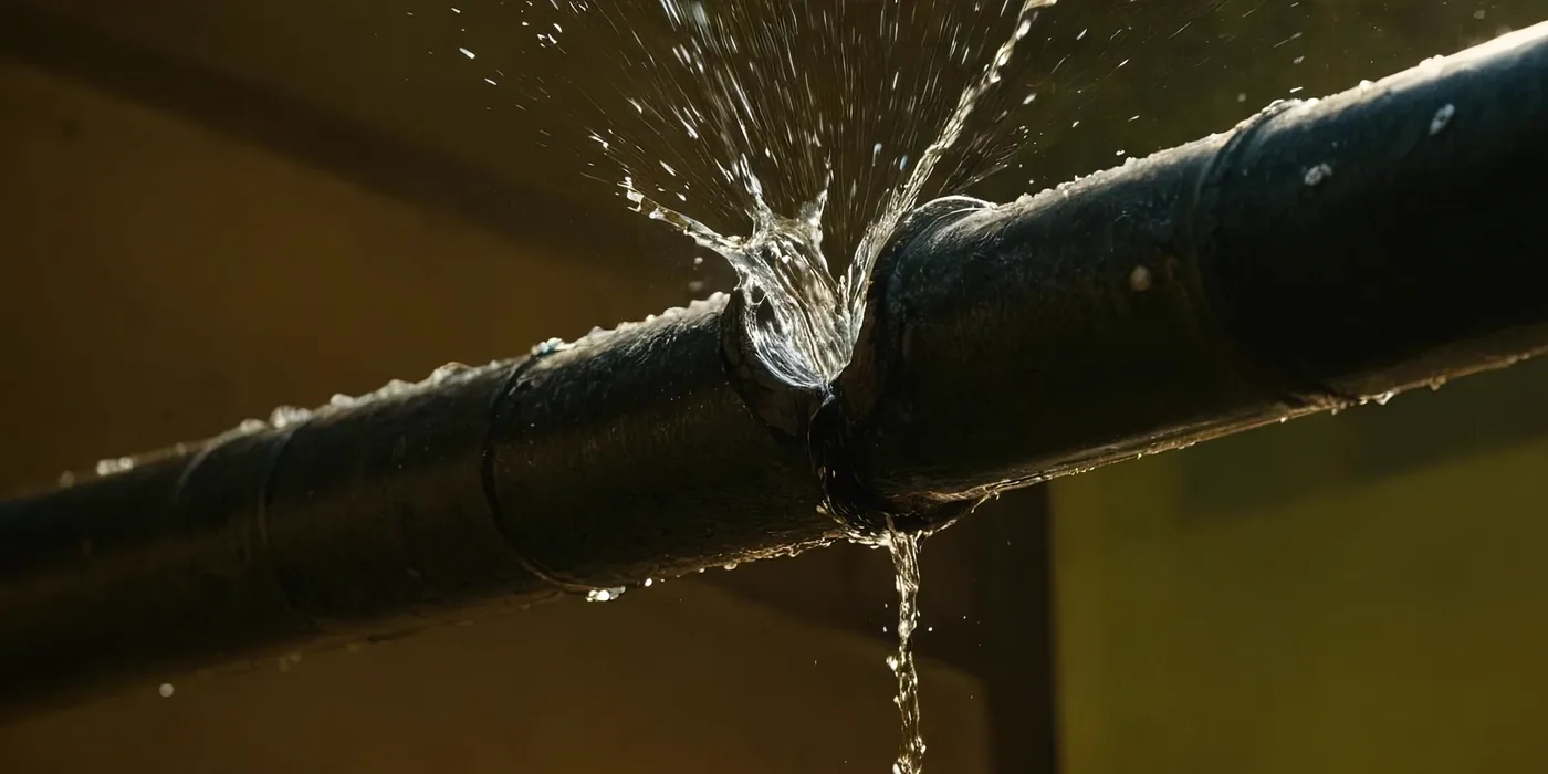 Water spraying from a burst pipe