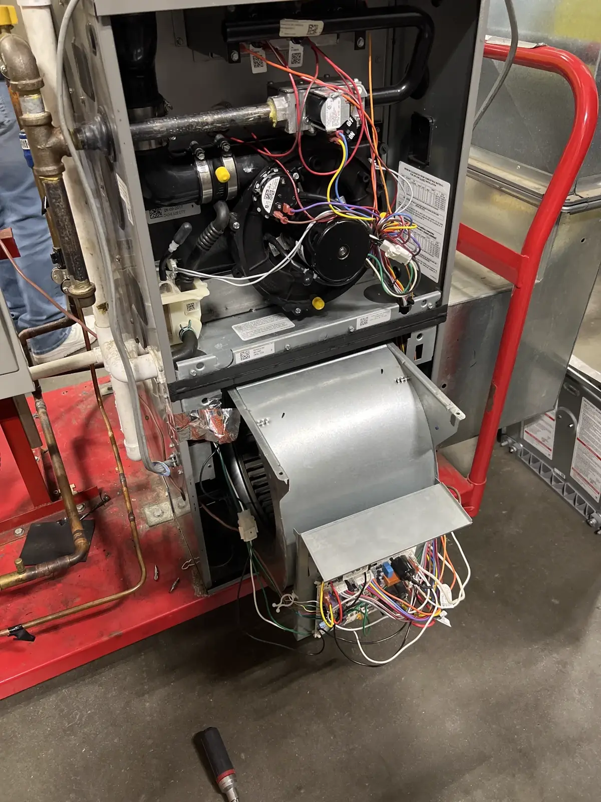 A new furnace staged for installation